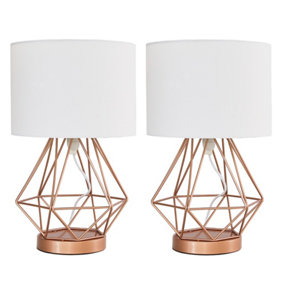 ValueLights Pair Of Modern Copper Metal Basket Cage Touch Table Lamps With White Shades