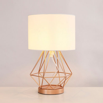 ValueLights Pair Of Modern Copper Metal Basket Cage Touch Table Lamps With White Shades