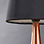ValueLights Pair Of Modern Copper Teardrop Touch Bed Side Table Lamps With Black Fabric Shades