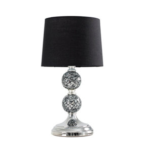 ValueLights Pair Of Modern Decorative Chrome And Mosaic Crackle Glass Table Lamps With Black Shade