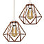 ValueLights Pair Of Modern Geometric Copper Metal Basket Cage Ceiling Pendant Light Shades