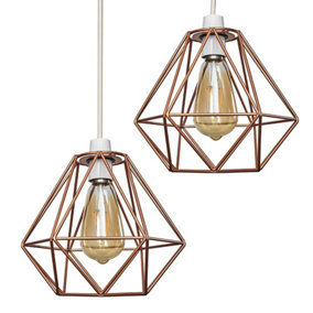 ValueLights Pair Of Modern Geometric Copper Metal Basket Cage Ceiling Pendant Light Shades