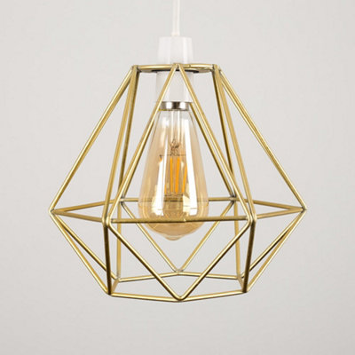 ValueLights Pair Of Modern Geometric Gold Metal Basket Cage Ceiling Pendant Light Shades