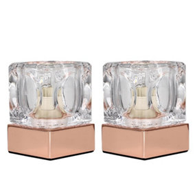 ValueLights Pair Of Modern Glass Ice Cube Touch Table Lamps With Copper Base