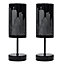 ValueLights Pair Of Modern Gloss Black Touch Table Lamps With New York Skyline Shades