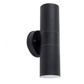 ValueLights Pair Of Modern IP44 Rated Black Stainless Steel Outdoor Up Down Wall Lights