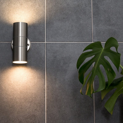 ValueLights Pair Of Modern IP44 Rated Brushed Chrome Outdoor Garden Up