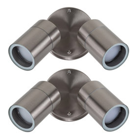 ValueLights Pair Of Modern IP44 Rated Stainless Steel Outdoor Garden Twin Wall Spotlights