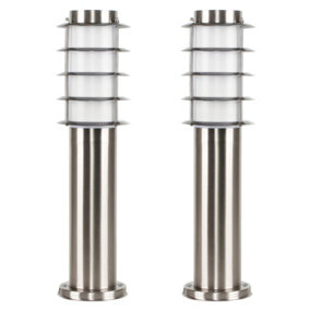 ValueLights Pair Of Modern Outdoor Stainless Steel Bollard Lantern Light Posts