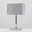 ValueLights Pair Of Modern Polished Chrome Square Tube Table Lamps With Grey Rectangular Shades