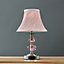 ValueLights Pair Of Modern Polished Chrome Touch Table Lamps With Pink Pleated Shades