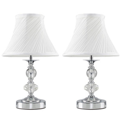 ValueLights Pair Of Modern Polished Chrome Touch Table Lamps With White Pleated Shades