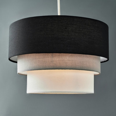 ValueLights Pair Of Modern Round 3 Tier Turquoise Black Grey And White Fabric Ceiling Light Shades