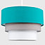 ValueLights Pair Of Modern Round 3 Tier Turquoise Teal Grey And White Fabric Ceiling Light Shades
