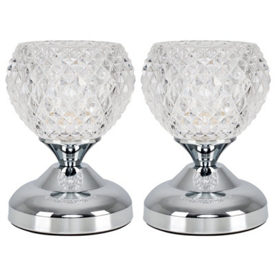 ValueLights Pair Of Modern Silver Chrome And Decorative Glass Bedside Touch Table Lamps