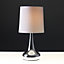 ValueLights Pair Of Modern Silver Chrome Teardrop Touch Bed Side Table Lamps With Grey Fabric Shades