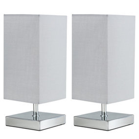 ValueLights Pair Of Modern Square Polished Chrome Touch Table Lamps With Grey Shades