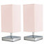 ValueLights Pair Of Modern Square Polished Chrome Touch Table Lamps With Pink Shades