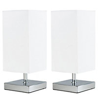 ValueLights Pair Of Modern Square Polished Chrome Touch Table Lamps With White Shades