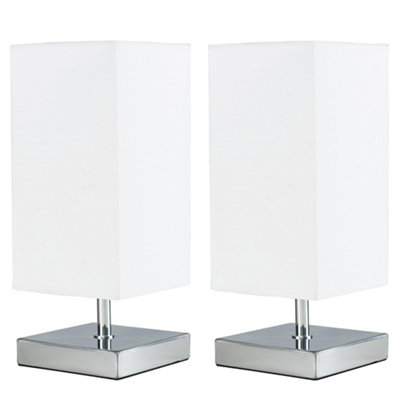 ValueLights Pair Of Modern Square Polished Chrome Touch Table Lamps With White Shades