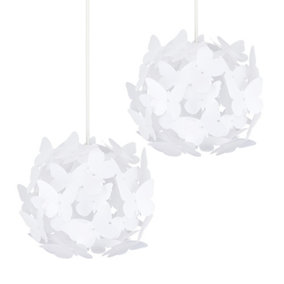 ValueLights Pair Of Modern White Butterfly Girl's Ceiling Pendant Bedroom Lamp Shades