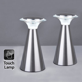 ValueLights Pair of Modern Wireless Chrome Portable Battery Operated LED Touch Table Lamps