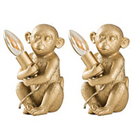 ValueLights Pair Of Monkey Animal Quirky Modern Gold Painted Table Lamps