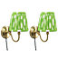 ValueLights Pair of - Plug in Antique Brass Easy Fit Wall Lights with Green Pleated Fabric Tapered Lampshade - Bulbs Included