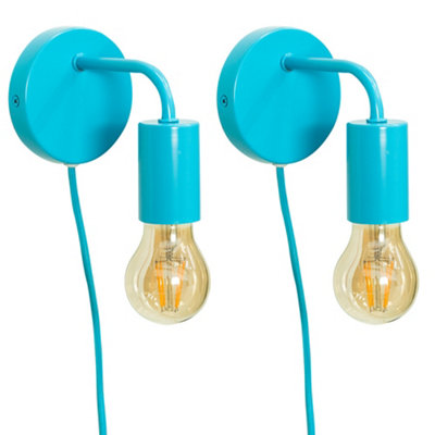 ValueLights Pair of - Plug in Colour Pop Blue Easy Fit Wall Lights - Bulbs included