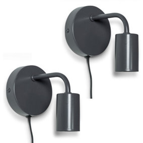ValueLights Pair of - Plug in Colour Pop Charcoal Grey Easy Fit Wall Lights