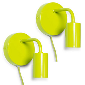 ValueLights Pair of - Plug in Colour Pop Lime Green Easy Fit Wall Lights