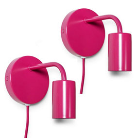 ValueLights Pair of - Plug in Colour Pop Raspberry Easy Fit Wall Lights