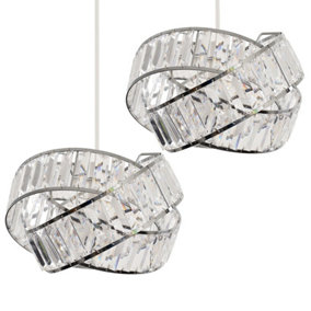 ValueLights Pair Of Polished Chrome And Clear Acrylic Jewel Intertwined Rings Ceiling Pendant Light Shades