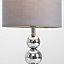 ValueLights Pair of - Polished Chrome Stacked Ball Table Lamps With Grey Shade - Complete with 5w LED Bulbs 3000K Warm White
