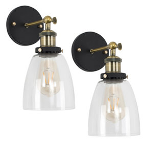 ValueLights Pair Of Retro Antique Brass And Black Metal Adjustable Knuckle Joint Wall Light Fittings