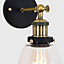 ValueLights Pair Of Retro Antique Brass And Black Metal Adjustable Knuckle Joint Wall Light Fittings