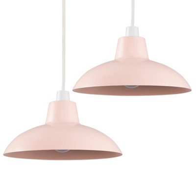 ValueLights Pair Of Retro Style Pink Metal Easy Fit Ceiling Pendant Light Shades