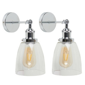 ValueLights Pair Of Retro Style Polished Chrome Adjustable Knuckle Joint Wall Lights With Clear Glass Shades