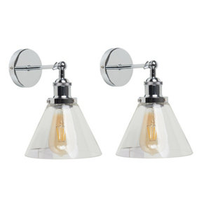 ValueLights Pair Of Retro Style Polished Chrome Adjustable Knuckle Joint Wall Lights With Clear Glass Shades