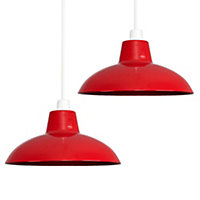 ValueLights Pair Of Retro Style Red Metal Easy Fit Ceiling Pendant Light Shades