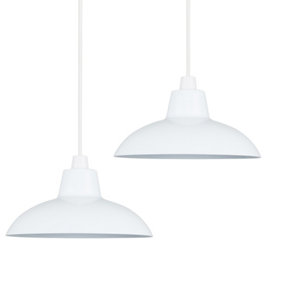 ValueLights Pair Of Retro Style White Metal Easy Fit Ceiling Pendant Light Shades