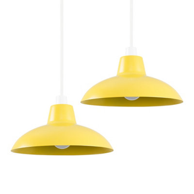 ValueLights Pair Of Retro Style Yellow Metal Easy Fit Ceiling Pendant Light Shades