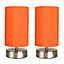 ValueLights Pair Of Satin Touch Dimmer Bedside Table Lamps With Orange Cylinder Light Shades