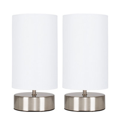 ValueLights Pair Of Satin Touch Dimmer Bedside Table Lamps With Pink Cylinder Light Shades