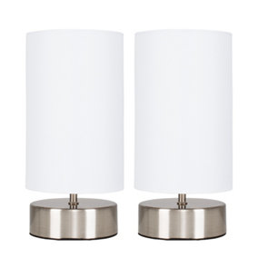 ValueLights Pair Of Satin Touch Dimmer Bedside Table Lamps With Pink Cylinder Light Shades