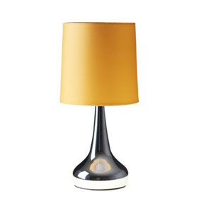 ValueLights Pair Of Silver Chrome Teardrop Touch Bed Side Table Lamps With Mustard Fabric Shades