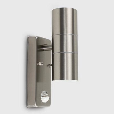 ValueLights Pair Of Silver Up Down Outdoor PIR Motion Sensor Outdoor Wall Lights