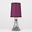 ValueLights Pair of - Small Chrome Touch Table Lamps with Purple Fabric Shades With 5w LED Dimmable Candle Bulbs In Warm White