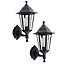 ValueLights Pair Of Traditional Style Black Outdoor Security IP44 Rated Wall Light Lanterns