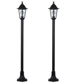 ValueLights Pair of Traditional Victorian Style 1.2m Black IP44 Outdoor Garden Lamp Post Bollard Lights LED Bulbs 3000K Warm White